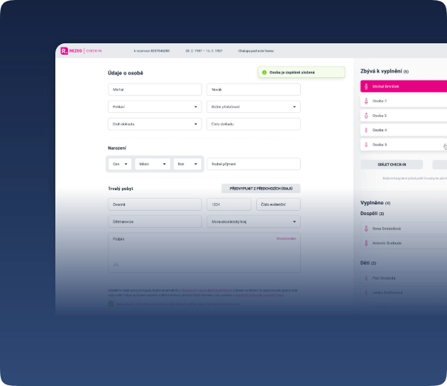 REZEO - Online check-in ještě před příjezdem